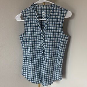 Rabbit Running Blue and White Checkered Button Down Sleeveless Tank